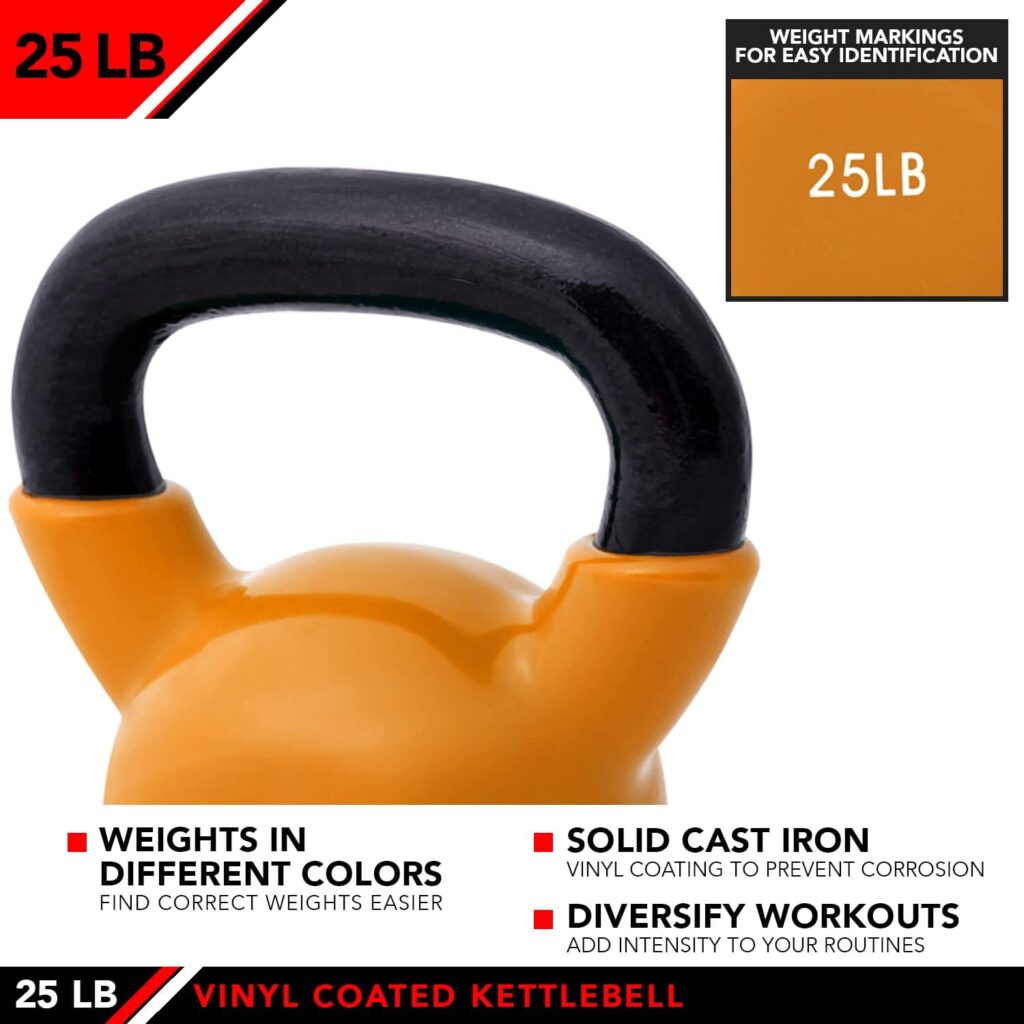 JFIT Kettlebell Weights Vinyl Coated Iron - 12 Size Options, 5lbs-50lbs - Coated for Floor and Equipment Protection, Noise Reduction, Ballistic, Core, Weight Training