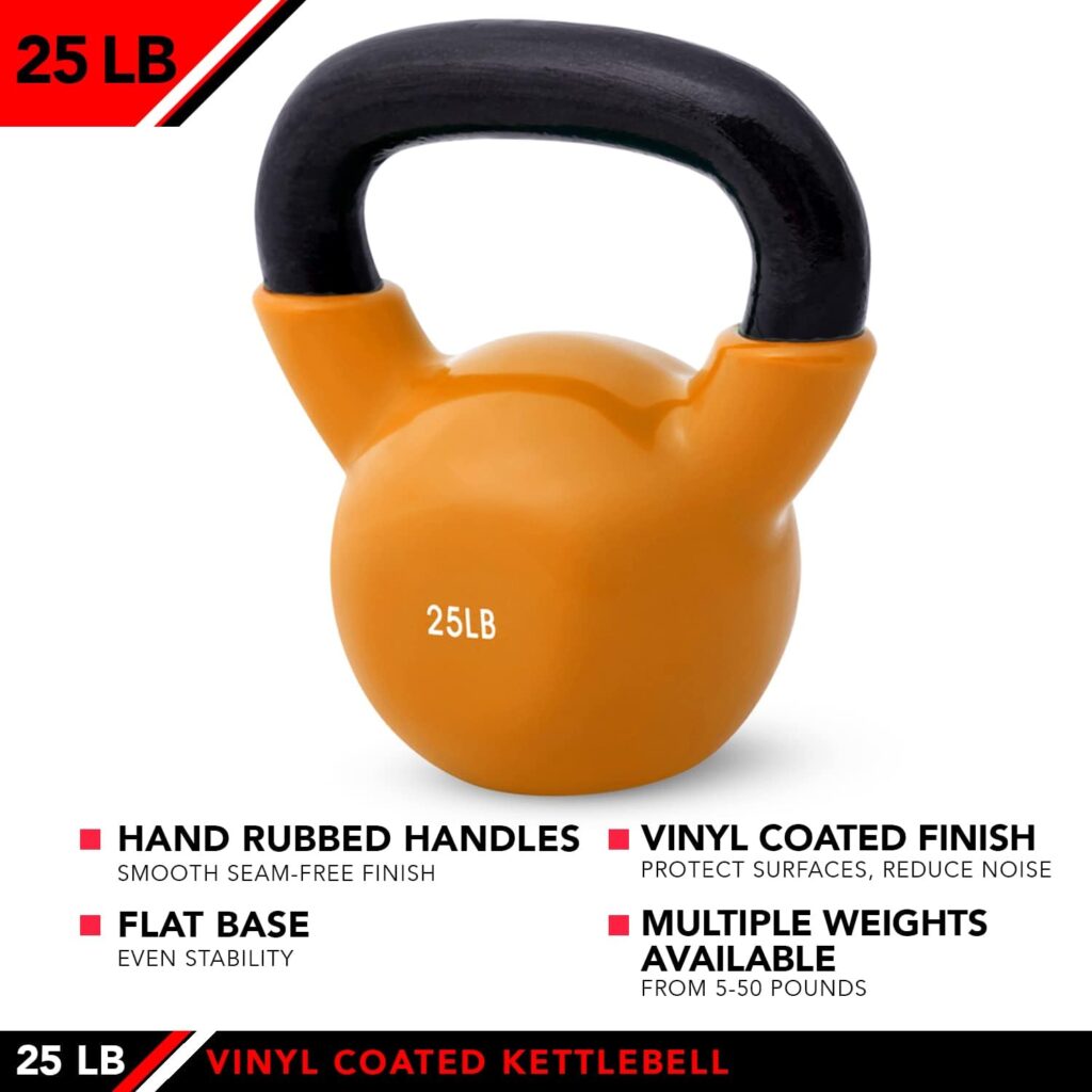 JFIT Kettlebell Weights Vinyl Coated Iron - 12 Size Options, 5lbs-50lbs - Coated for Floor and Equipment Protection, Noise Reduction, Ballistic, Core, Weight Training