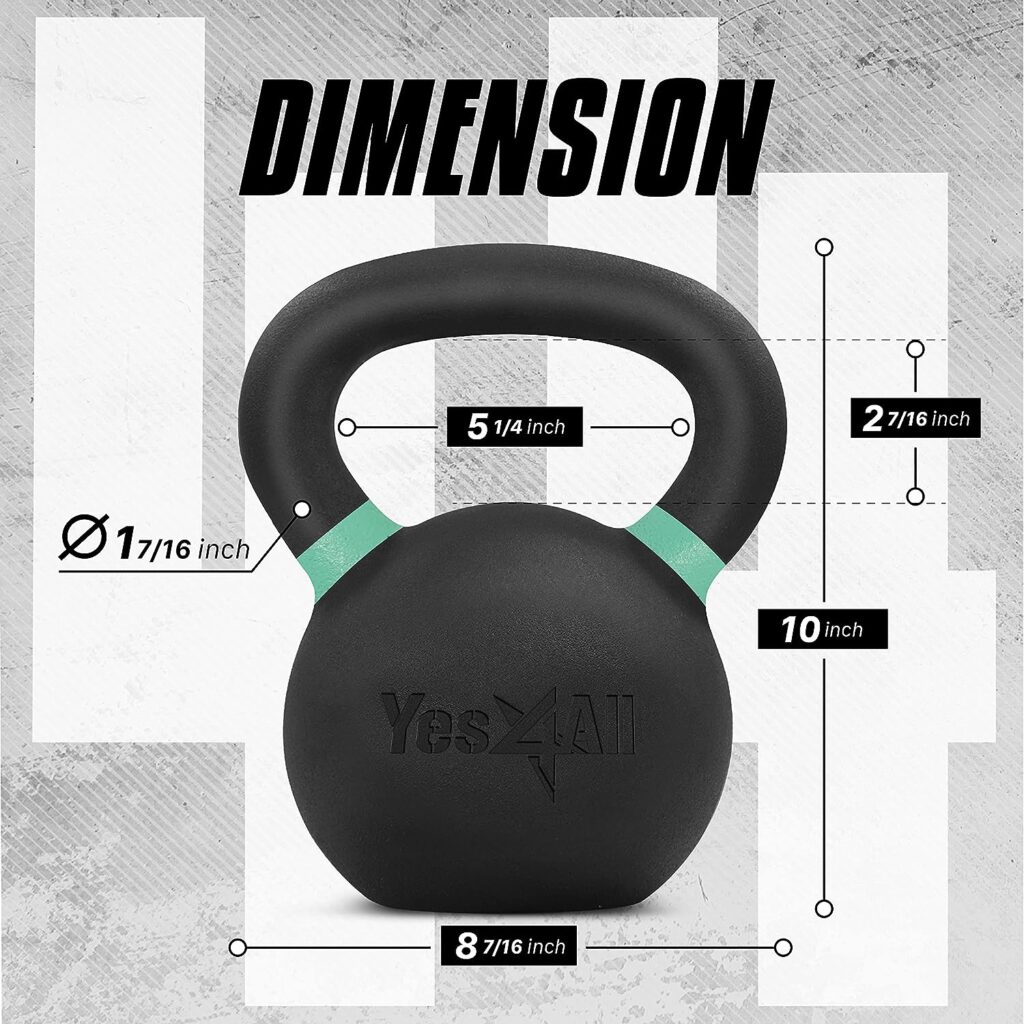 Yes4All Powder Coated Kettlebell Weights with Wide Handles  Flat Bottoms Cast Iron Kettlebells for Strength, Conditioning  Cross-Training