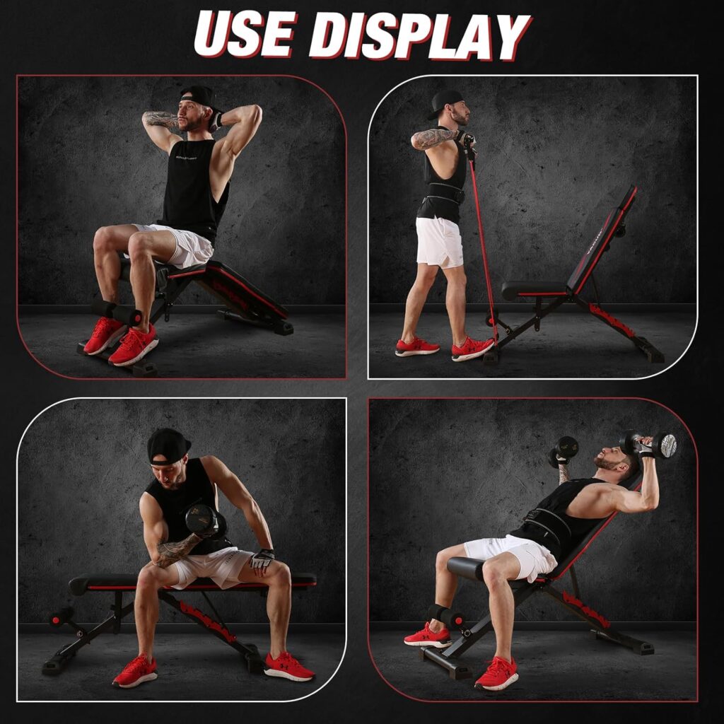 Weight Bench For Home Gym, Adjustable Workout Benches for Home Gym Dumbbell Exercise, 800 LB Stable Incline Decline Bench for Full Body Workout, 2 Sec Fast Folding Strength Training Sit up Bench